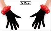 6x Paar handschoenen met rood kant - Piraat - Day of the Dead - Halloween - festival thema feest