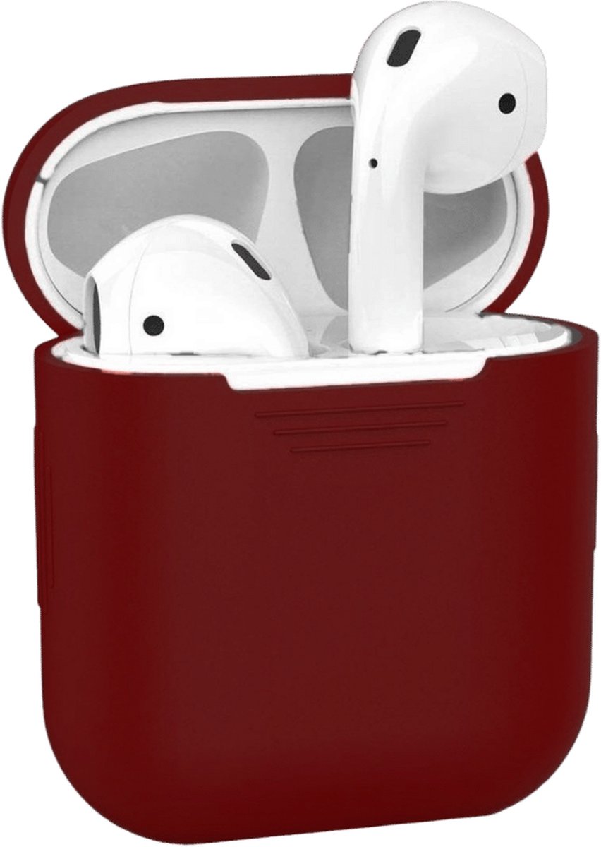 Hoesje voor Apple AirPods 1 en 2 - Bordeaux - Hoesje Siliconen Case Cover Bescherming