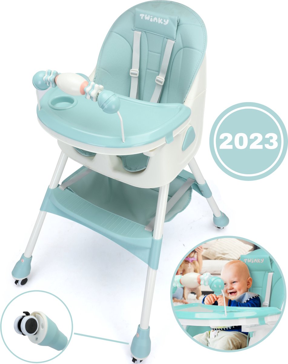 Chaise de salle à manger Bébé Portable, Table D'alimentation Réglable,  Siège Bébé avec 4 roues, Chaise Haute Pliable, Vert