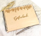 Gastenboek bruiloft - Gastenboek huwelijk - Gastenboek hout - Huwelijk decoratie - A4 houten gastenboek thema "Mistletoe" - Trouw - Bruiloft