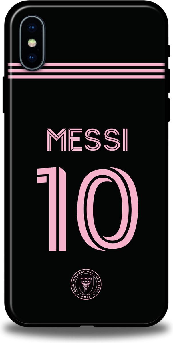 Messi Inter Miami hoesje iPhone X / XS backcover softcase zwart roze