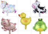 Ballonnen dieren - boerderij - 5 stuks - koe - schaap - varken - eend - kikker