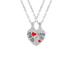 Lumici® | Big Sister Little Sister Ketting - Zussen Ketting - Zusje - Zus - Familie - Big - Lil - Sis - Zusjes - Vriendschap - 4Ever - Love - 2 In 1 - Cadeau Voor Vrouwen - Moederdag Cadeau - Valentijn - Liefde - Verrassing - Zilver