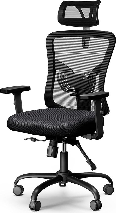 Chaise de bureau Chaise de bureau ergonomique Chaise d'ordinateur en maille avec dossier haut et support lombaire Accoudoirs, dossier et appui-tête réglables