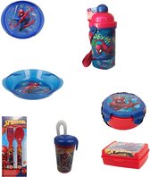 Spiderman lunchset - bord - bordje - lunchbox - snacktrommel - beker - bidon - bestek - 7-delig - inclusief Spiderman stickers