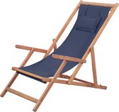 The Living Store Chaise de plage - Réglable - Structure en bois - Siège résistant aux intempéries - Blauw - 60x112/119/127 cm - Incl - kussen