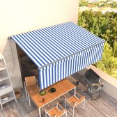The Living Store Uitschuifbare Luifel - Polyester - 4 x 3m - Blauw/Wit - Antraciet