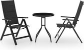 The Living Store Bistroset Tuin - Aluminium Textileen - Staal Glas - Antraciet Zwart - 60x72 cm øxH - Verstelbaar - Montage - 1x tafel 2x stoel