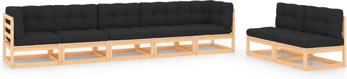 The Living Store 7-delige Loungeset met kussens massief grenenhout - Tuinlounge - Loungebank - Grenenhout - Outdoor Furniture - Tuinset
