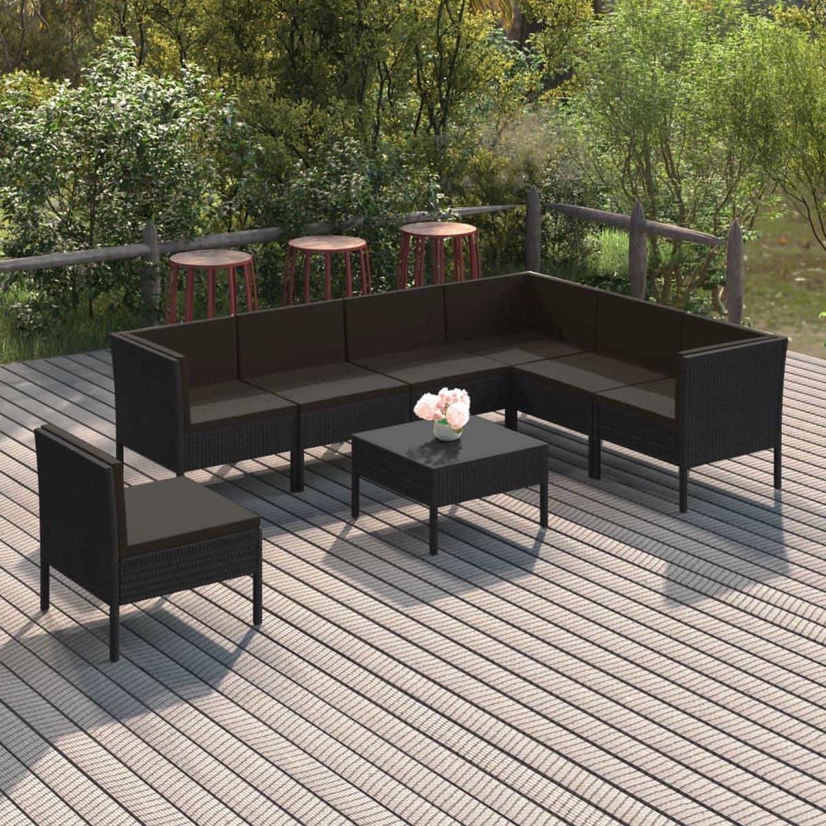 The Living Store 8-delige Loungeset met kussens poly rattan zwart - Loungestoel - Tuinset - Loungegroep - Outdoor Furniture - Garden Furniture