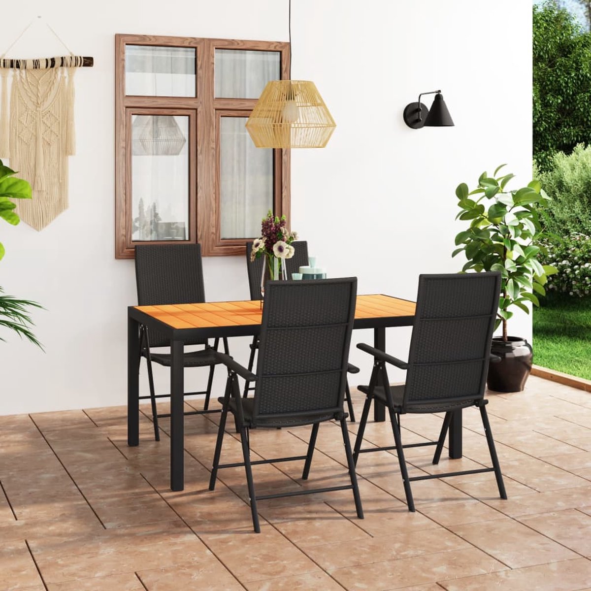 The Living Store 5-delige Tuinset zwart en bruin - Tuinmeubelset - Lounge Set - Buitentijd - Terrassen Meubels - Eetkamerset
