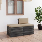 The Living Store Pallet Loungeset - Tuinmeubelset - Grenenhout - 60x65x71.5cm - Beige
