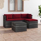 The Living Store Loungeset Pallet - Houten Tuinmeubelen - Grenenhout - Complete Set - Wijnrood - 150x71.5x65cm