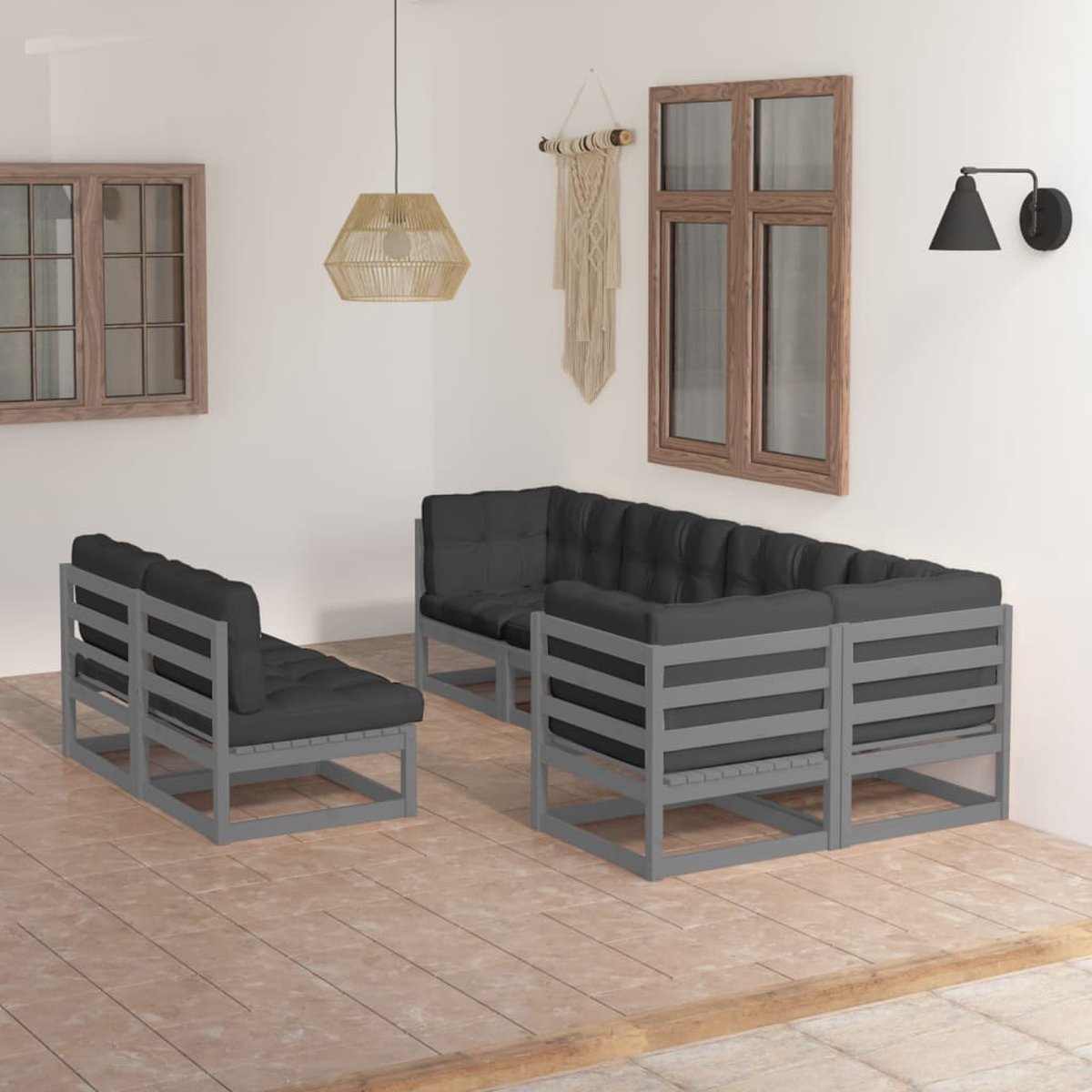 Loungeset van massief grenenhout met kussens - Tuinmeubel - Lounge Set
