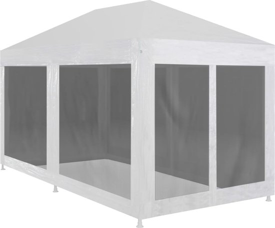 The Living Store Partytent 6x3x2.55m - Mesh zijwanden - Waterdicht - UV-bestendig - Wit/Zwart - PE - Gepoedercoat Staal