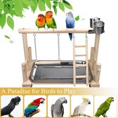 Papegaaien Vogel Houten Speelstandaard, Vogelkooi Speeltuin Speeltuin Speeltuin Paraketbox Ladder met Feeder Cup en Dienblad, Vogelspeelgoed Swing Oefening Speelgoed #5