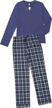 La-V pyjamasets voor dames met geruite flanel broek Blauwe jean XL (Valt klein)