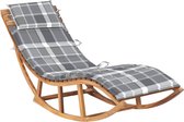 The Living Store Houten Ligstoel - Teak - Schommelend - 60x180x73 cm - Grijs ruitpatroon kussen