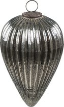 HAES DECO - Kerstbal Groot XL - Formaat Ø 16x25 cm - Kleur Zilverkleurig - Materiaal Glas - Kerstversiering, Kerstdecoratie, Decoratie Hanger, Kerstboomversiering
