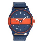 OOZOO Timepieces - Blauw/fluo oranje OOZOO horloge met blauwe leren band - C11232
