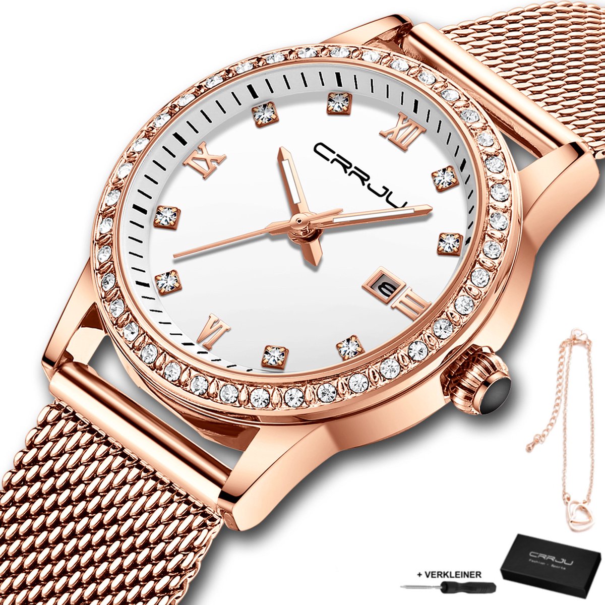 CRRJU® - Horloge Dames - Cadeau voor Vrouw - 30 mm - Rosé Wit