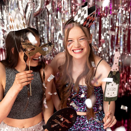 PartyDeco foto prop set Oud & Nieuw - 18-delig - Oudjaarsavond/NYE thema feest - photo booth