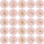 Prachtige XL Sluitzegel Kerst Goudfolie - 5 assorti - Stickers Christmas - Roze / Zacht Baby Rose | Hert - Ree – Boom | Oud Groen – Goud | Envelop sticker – Christmas – Bedankje - Kerstpakket - Eindejaarspakket | Gift – Cadeauzakje - DH collection