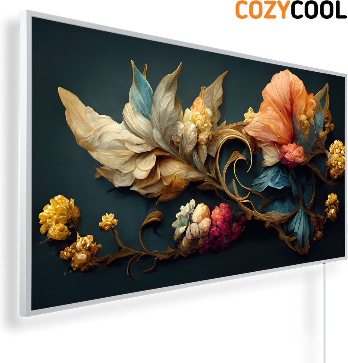 Infraroodpaneel met afbeelding | Elegante florale achtergrond in Art Nouveau stijl | 1200 Watt | Witte lijst | Infrarood verwarmingspaneel | Infrarood paneel | Infrarood verwarming