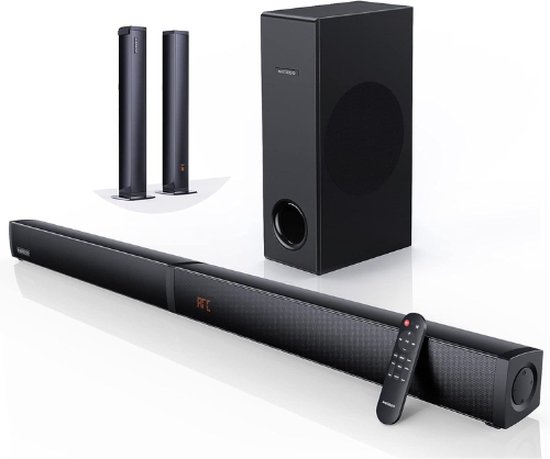 Soundbar met Subwoofer - Afneembare soundbar voor tv - Bluetooth - AUX - Afstandsbediening - Zwart