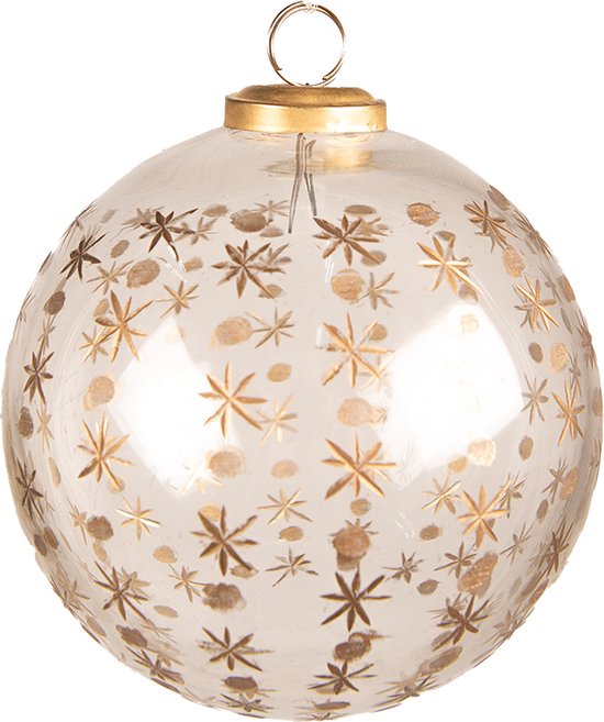 HAES DECO - Kerstbal - Formaat Ø 12x12 cm - Kleur Transparant - Materiaal Glas - Kerstversiering, Kerstdecoratie, Decoratie Hanger, Kerstboomversiering