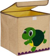 Relaxdays opbergmand kinderkamer - speelgoedmand met deksel - katoen - opvouwbaar - Schildpad