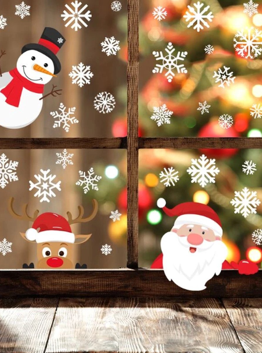 Muursticker Raamstickers Kerst - Merry Christmas - Sneeuw - Kerst - Sneeuwman - Sneeuwpop - Winter | Raam Decoratie - Winkel - School - Peuterspeelzaal - Huis - Veranda- Kantoor | Herbruikbaar - Waterdicht - Verwijderbaar | DH collection