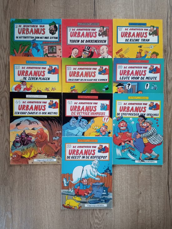 Urbanus 10 x 1 - Deel 2 De Hittentitten zien het niet zitten 1983 2 - Deel 7 Tegen de Dikkenekken 1985 3 - Deel 17 De Kleine Tiran 1988 4 - Deel 25 De Zeven Plagen 1990 5 - Deel 28 en ge kunt er uw haar mee kammen 1990 6 - Deel 39 Leute voor de Meute Urbanus 10 x 1 - Deel 2 De Hittentitten zien het niet zitten 1983 2 - Deel 7 Tegen de Dikkenekken 1985 3 - Deel 17 De Kleine Tiran 1988 4 - Deel 25 De Zeven Plagen 1990 5 - Deel 28 en ge kunt er uw haar mee kammen 1990 6 - Deel 39 Leute voor de Meute