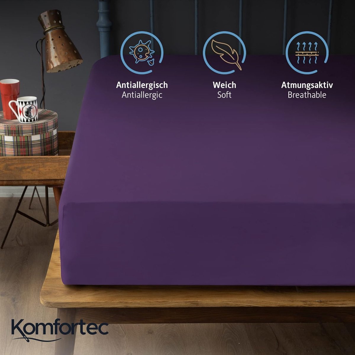 Hoeslaken 120x200 cm, bedlaken voor boxspringbed tot 15cm - 30cm matrashoogte, violet