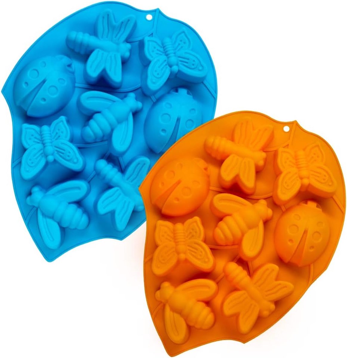Set van 2 3D-siliconen bakvormen, insectenmuffinvorm met 8 holtes, keukengebakbakvorm voor Fat Bomb Praline Cupcake-zeepkaars - Blauw, Oranje