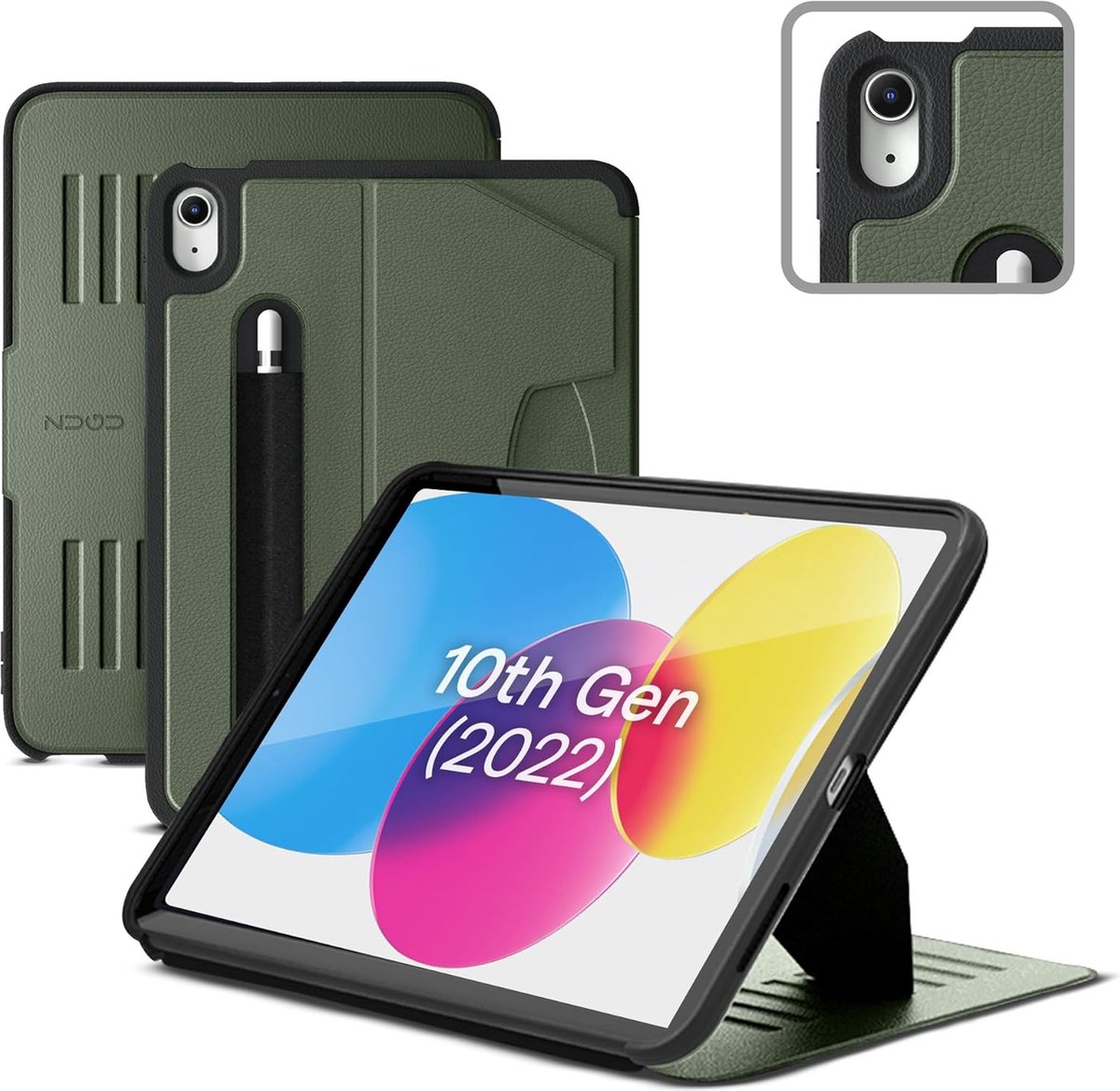 Zugu case - iPad 10.9 Gen 10 (2022) - oersterke luxe flip-over case - volledige 360˚ bescherming – met multifunctionele standaard functie – geschikt voor Apple Pencil - Olive Green