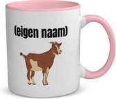 Akyol - geit met hoorn koffiemok - theemok - roze - Geit - geiten liefhebbers - mok met eigen naam - dieren liefhebber - leuk cadeau voor iemand die houdt van geiten - cadeau - kado - 350 ML inhoud