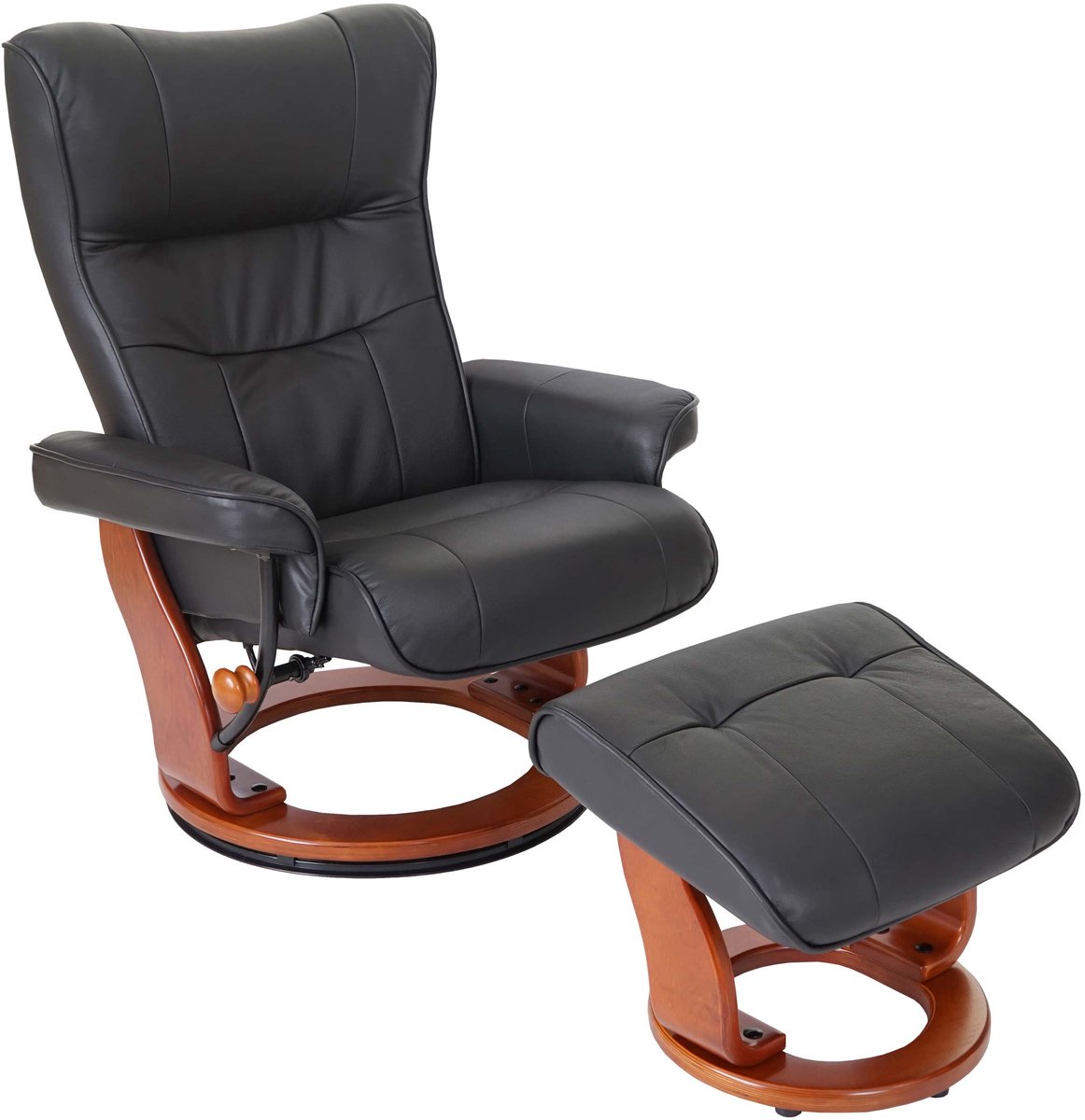 MCA relaxfauteuil Montreal, TV-fauteuil kruk, echt leer 130kg draagvermogen ~ zwart, honingkleurig