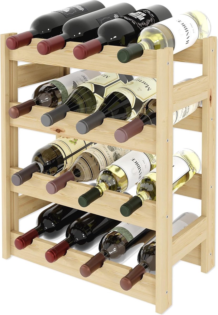 SMH LINE® Wijnrek - 16 flessen - 48x42x25 cm - Wijnrek Hout - Flessenrek