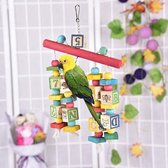Houten knopen blokkeren papegaaienspeelgoed met bellen, vogel kauwen katoenen touw speelgoed voor middelgrote en grote papegaaien, kaketoe, Afrikaans grijs, ara's