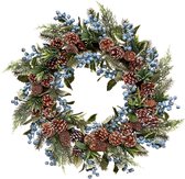 Viv! Christmas Kerstkrans - Dennentakken met Dennenappels en Bosbessen - groen blauw bruin - Ø60cm