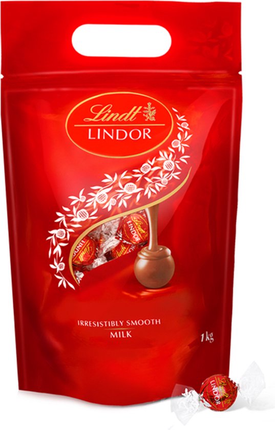 Lindt LINDOR Melkchocolade bonbons 1kg - 80 zacht smeltende melkchocolade bonbons - hersluitbare verpakking