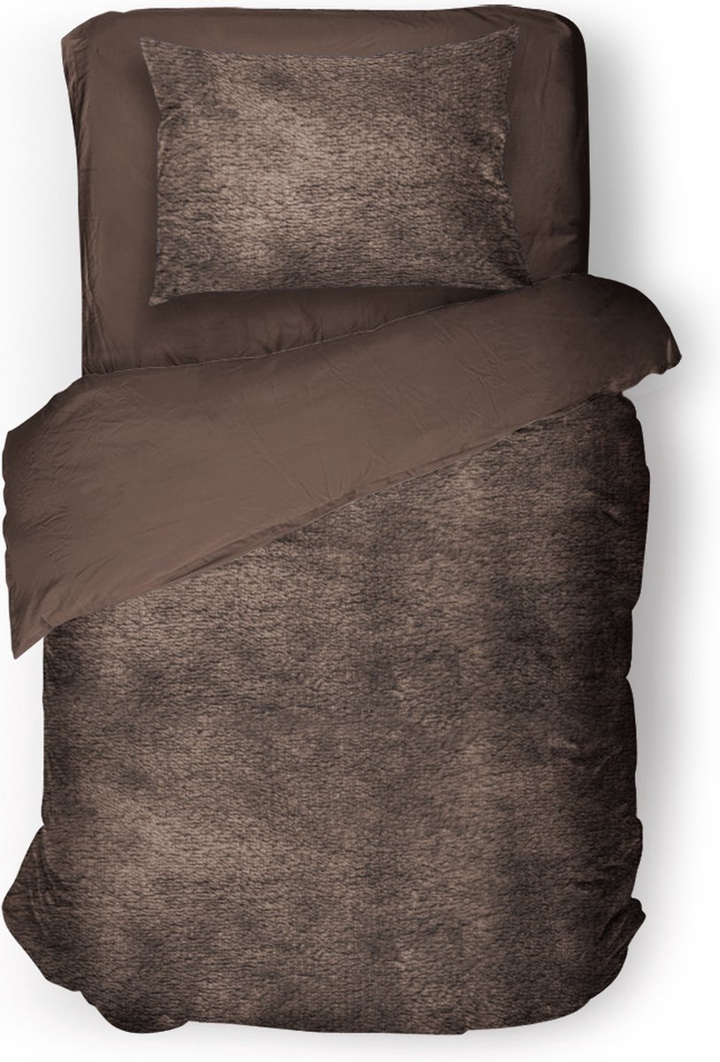 Eleganzzz Dekbedovertrek Flanel Fleece - Brown - Dekbedovertrek 140x200/220cm - 100% flanel fleece - Eenpersoons dekbedovertrekken - 140x220cm - Fluffy Dekbedovertrek