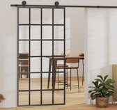 The Living Store schuifdeur - schuifdeur van transparant ESG-glas - 102 x 205 cm - geruisloos - inclusief beslag - zwart