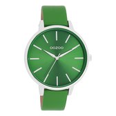 OOZOO Timepieces - Zilverkleurige OOZOO horloge met groene leren band - C11297