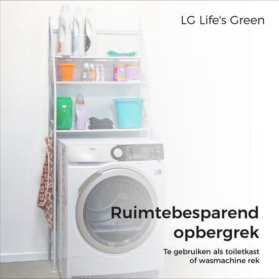 Luxe handdoek badkamer rek wit 3 stangen metaal/bamboehout 45 x 84 cm