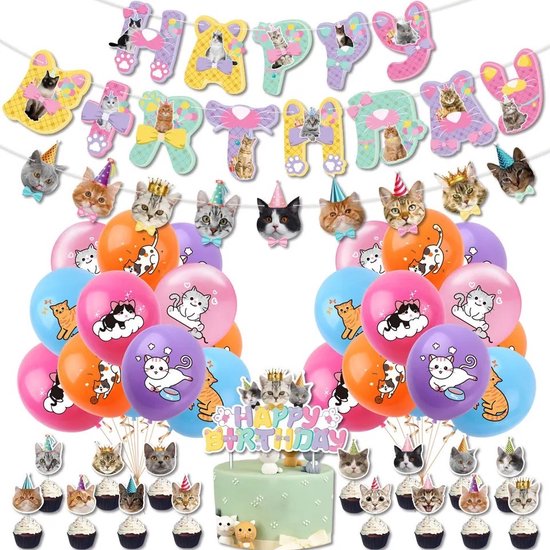 10 ballons Happy anniversaire Cats avec ruban ballon - chat - chat