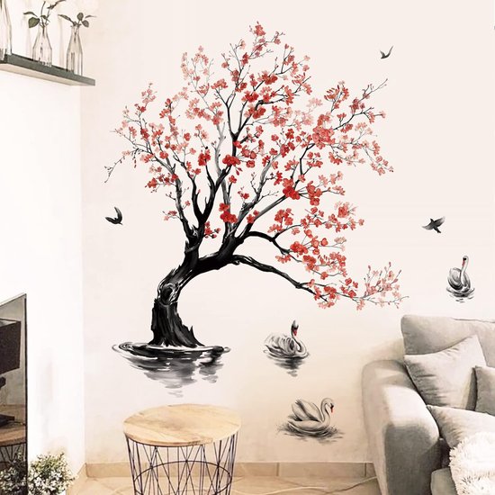 Grand arbre en Stickers muraux Bloem avec arbre cygne autocollant mural  chambre salon