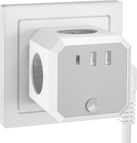 Cube de prises avec USB, fiche 7 en 1 sans câble (max. 250V/16A) avec  interrupteur