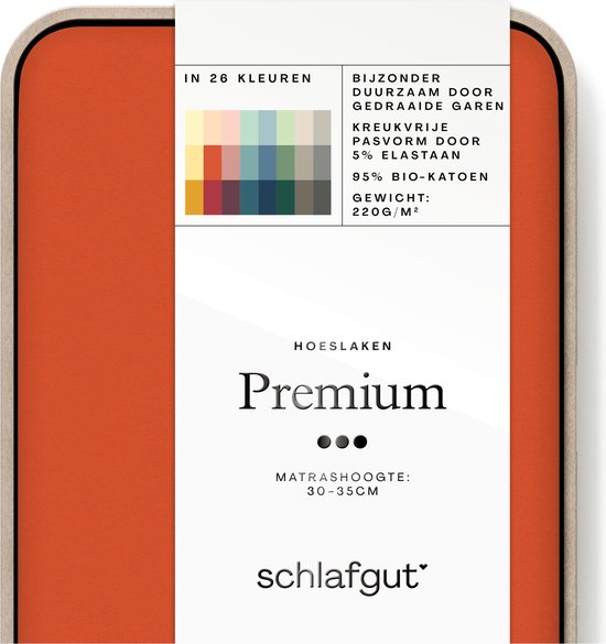 schlafgut Premium drap-housse M - 120x200 - 130x220, 95% de coton organique doux et 5% d’élasthanne, Red Mid